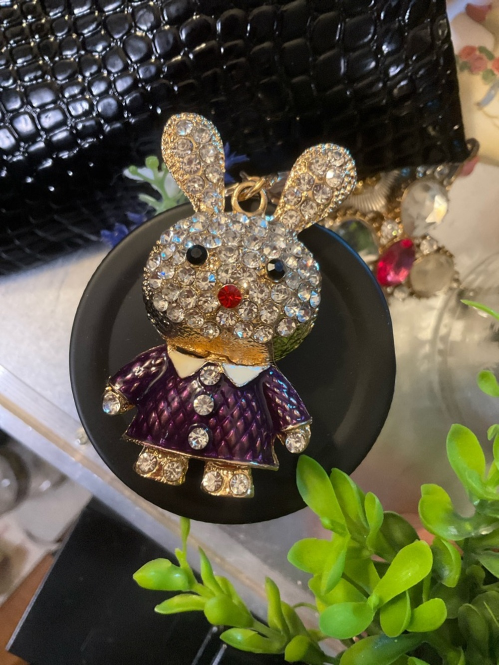Crystal Bunny Keychain in Purple and Gold - Picture 2 of 6